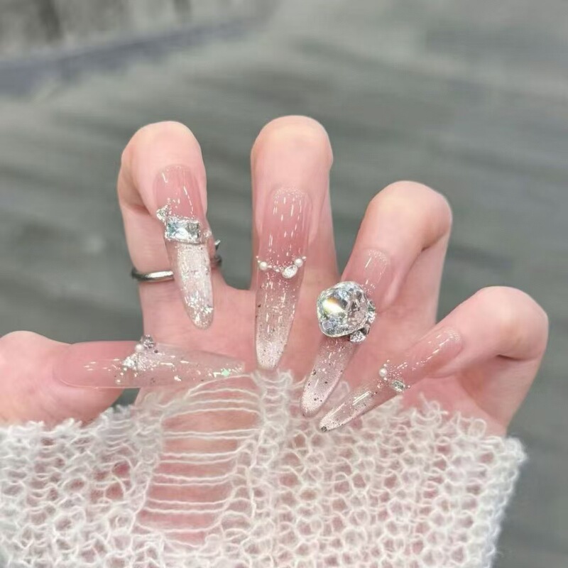 Semi-Handmade Pure Desire Style Long French Cat-Eye New Year Nail Tips, Removable Finished Nail Pieces for Wholesale Semi-Handmade Pure Desire Style Long French Cat-Eye New Year Nail Tips, Removable Finished Nail Pieces for Wholesale