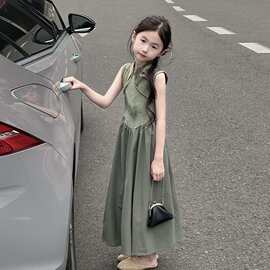 女童裙子2025新款女孩新中式连衣裙儿童国风旗袍裙中大童背心裙潮