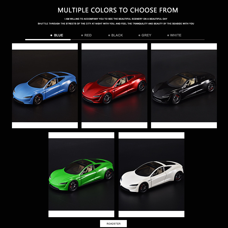 Modelo de coche de aleación XLG 1:24 Tesla R Roadster con sonido y luz, modelo de música de coche de juguete, accesorios