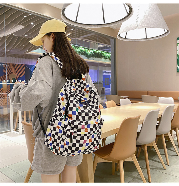 Tide Brand Plaid School Bag Student Backpack High School College Student Campus Hit Color Backpack display picture 29