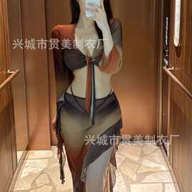 比基尼泳衣女韩国新款分体四件套长裙性感欧美修身显瘦泡温泉度假