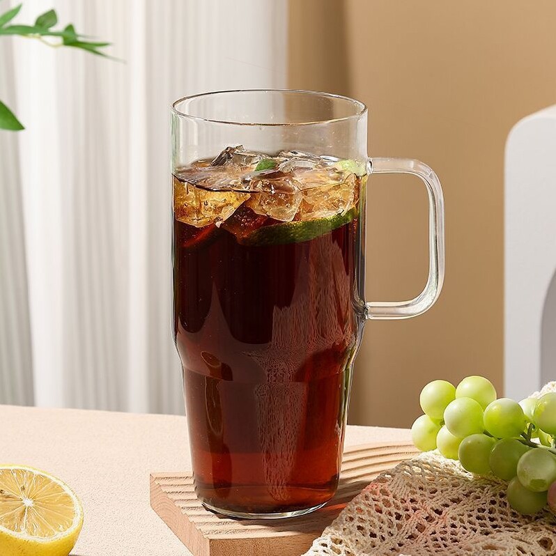 Taza de hielo, taza de paja, taza de agua de vidrio de alta capacidad, taza de agua de vidrio de alta calidad, taza de paja doméstica, taza de vidrio de locomotora