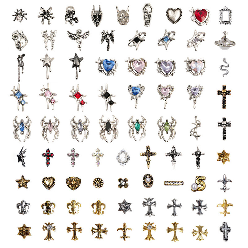 Crow Heart Retro Alloy Nail Art Accessories Punk Style French Cross Palace European and American Nail Metal Diamond Decorations
