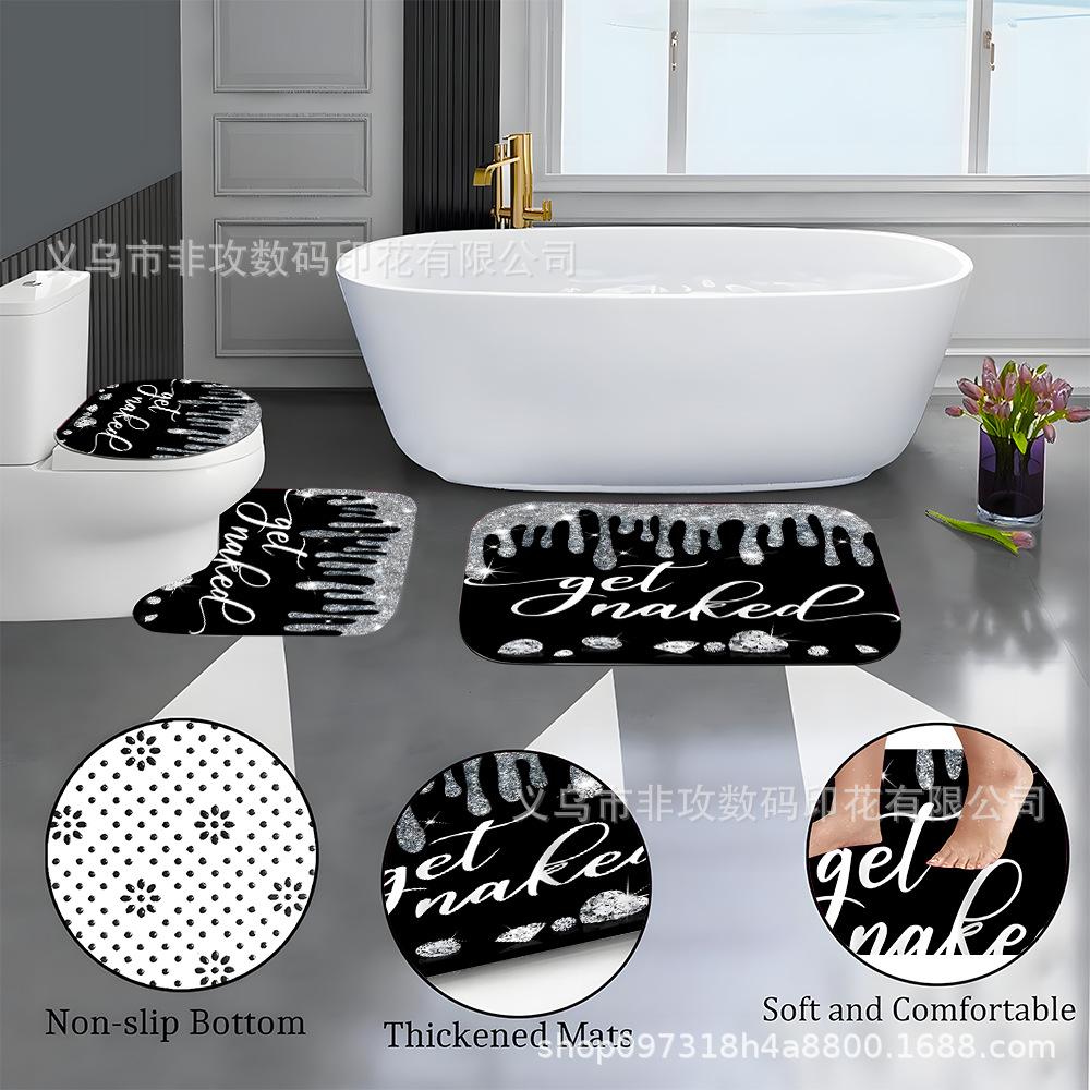 Transfronterizo sin perforación parcial impresión digital cortina de baño de cuatro piezas conjunto de cortina de baño impermeable antideslizante personalizada