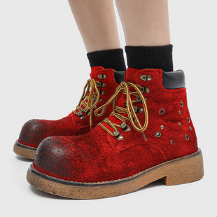 Thick-Soled Boots for Men and Women, High-Top Motorcycle Boots, Trendy High-Bottom Boots 43120 Red-J