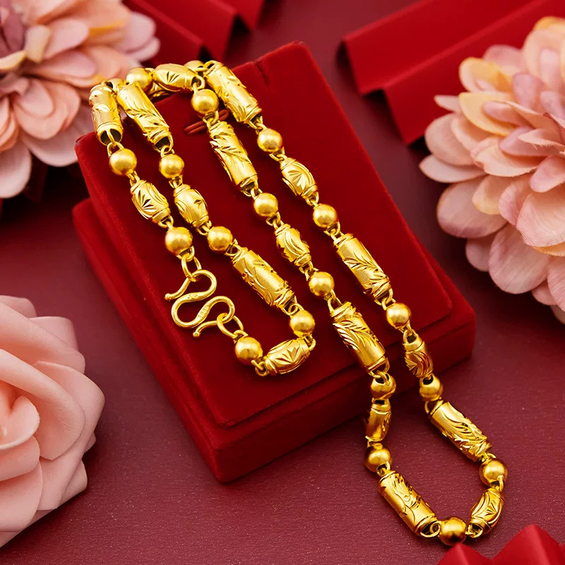 French Vintage Gold Plated Hexagonal Olive Chain Necklace For Men_voghion.com
