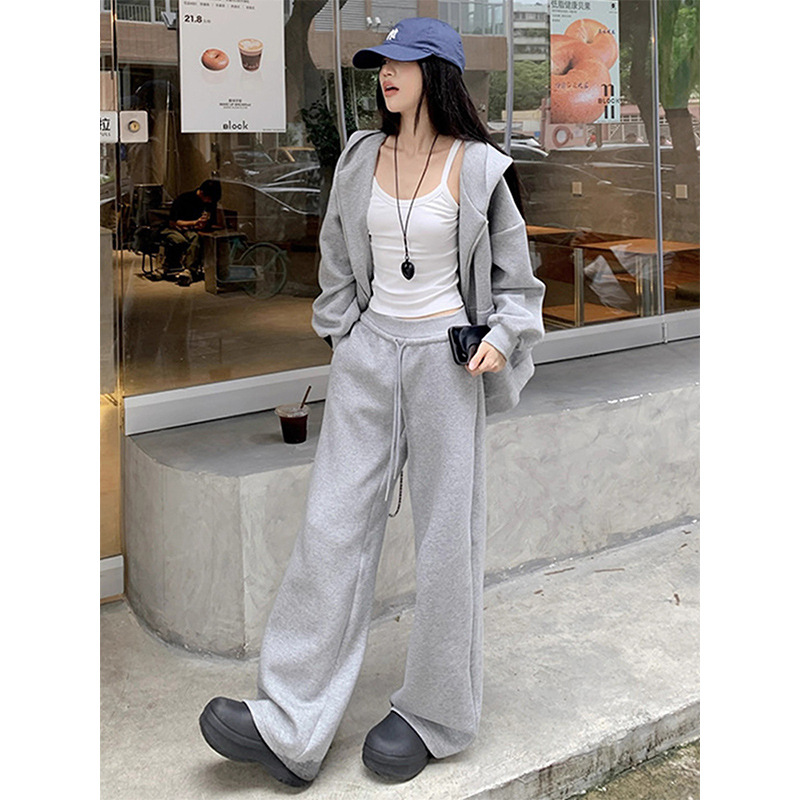 Pantalones grises de altura para mujeres extensión 165cm principios de otoño nuevo cintura alta sensación de caída casual pantalones de pierna pantalon