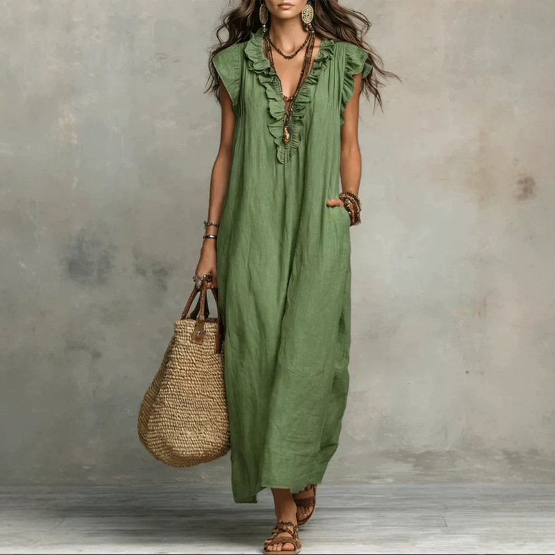 European and American Independent Websites Amazon Aliexpress 2026 Spring and Summer New Bohemian Flutter-Sleeve Floor-Length Dress European and American Independent Websites Amazon Aliexpress 2026 Spring and Summer New Bohemian Flutter-Sleeve Floor-Length Dress