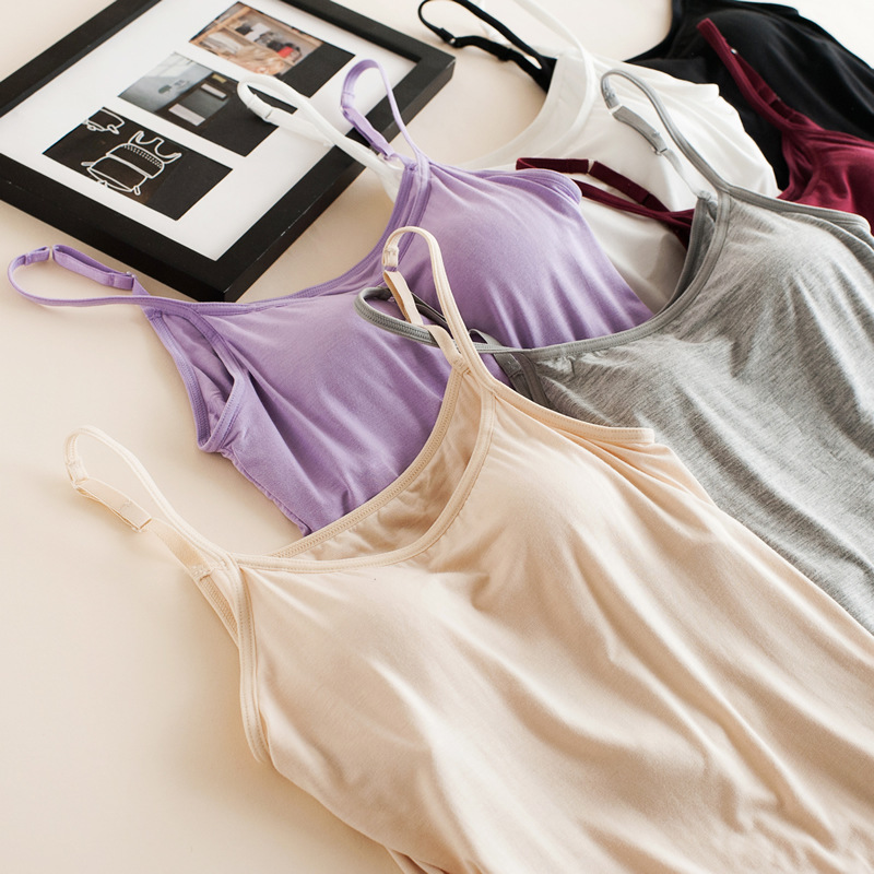Non-print Japanese-style Good-quality Halter Shirt Modal Solid Color Women's Vest with Cup Sports Vest with Chest Wrap Non-print Japanese-style Good-quality Halter Shirt Modal Solid Color Women's Vest with Cup Sports Vest with Chest Wrap