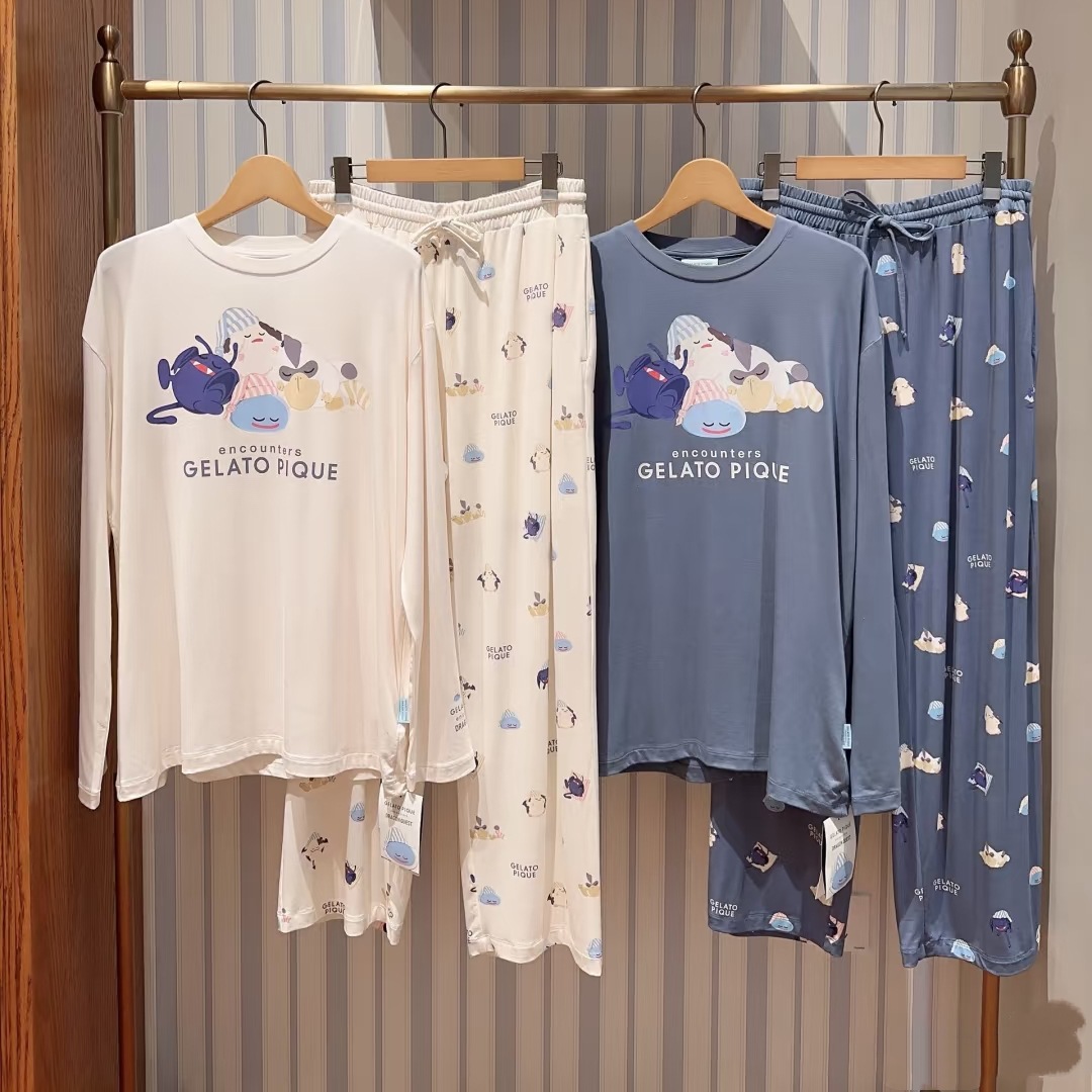 Gp Pajamas Unlabeled Soft Ice Cream Cartoon Print Casual Round Neck Long Sleeve Men's Home Wear Set Couple Sleepwear