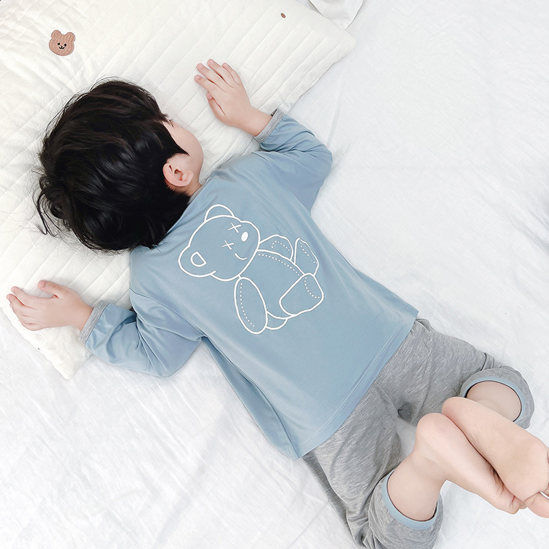 Boys Modal Pajamas Spring Autumn Summer 2025 New Boys Baby Season Long Sleeve Air Conditioning Clothes Children's Home Clothes