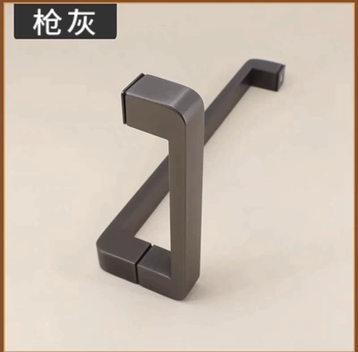 Portal Wrist – room handle, black glass door - l-shaped-hole-spacing-475275-one-set-gunmetal-gray-brushed-fingerprint-resistant-extra-thick-genuine-high-quality-handle