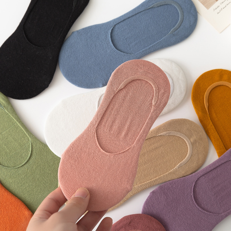 Women's Pure Cotton Non-Slip No-Show Socks, Summer Thin White Solid Color Low-Cut Invisible Socks, Anti-Slip and Sweat-Absorbent