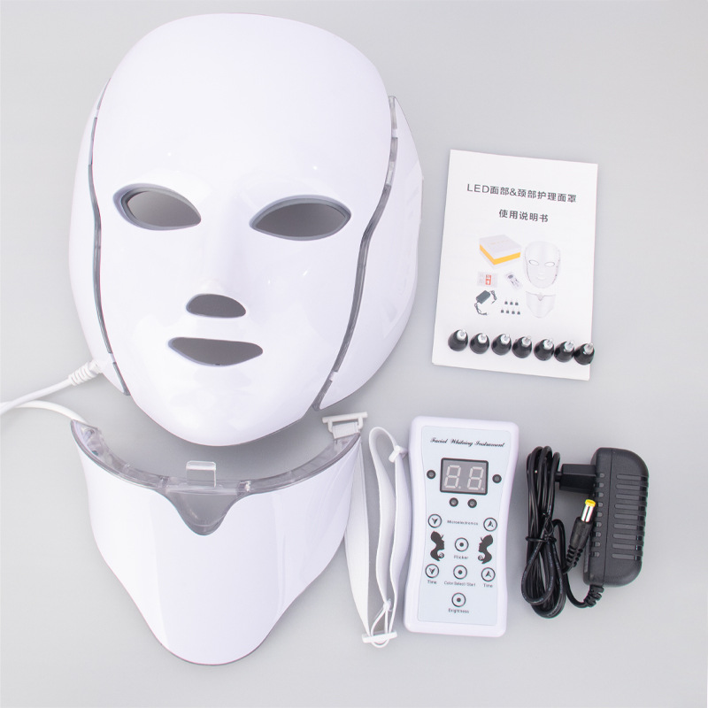 Led Colored Light Mask Beauty Device 7-Color Light Therapy Neck Type Beauty Mask Led Photon Skin Rejuvenation Device Cross-Border Hot Sale
