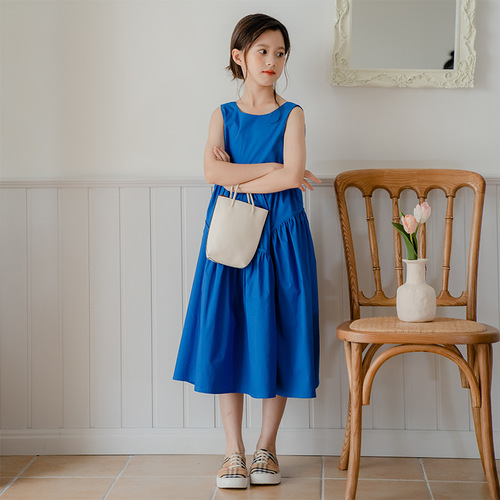 Girls 2024 New Princess Dress Korean Style Girls Dress Fashionable Girl Sleeveless Long Large Swing Cake Dress