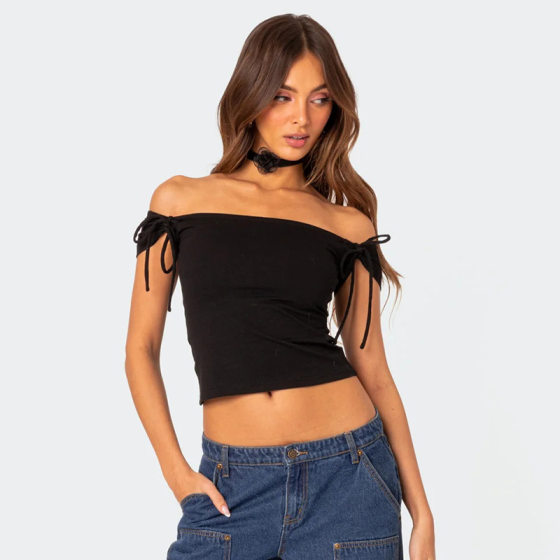 Q24TP355 Simple Fashionable Solid Color Sleeveless off-shoulder Strap Short Slim-fit Vest Top Women's Summer New