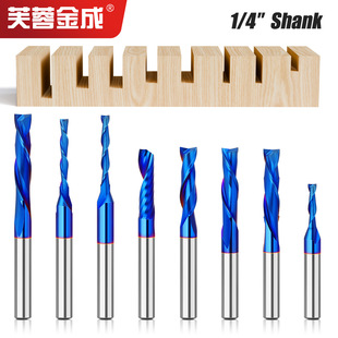 1/4 shank straight cutter composite integral alloy plating blue slotting cutter upper and lower rotary trimming cutter carbide woodworking milling