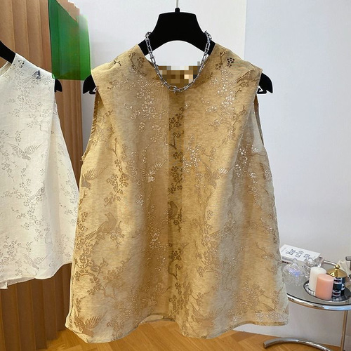 Women's 2025 New Luxury Linen Ramie Sleeveless Top with Lace and Embroidery, Stylish and Fashionable Tank Top