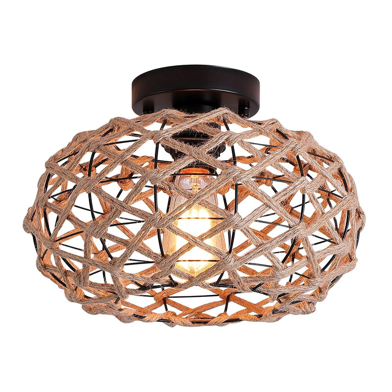 Country hemp rope hand-woven rattan cage ceiling lamp farmhouse bedroom corridor entrance kitchen ceiling lamp