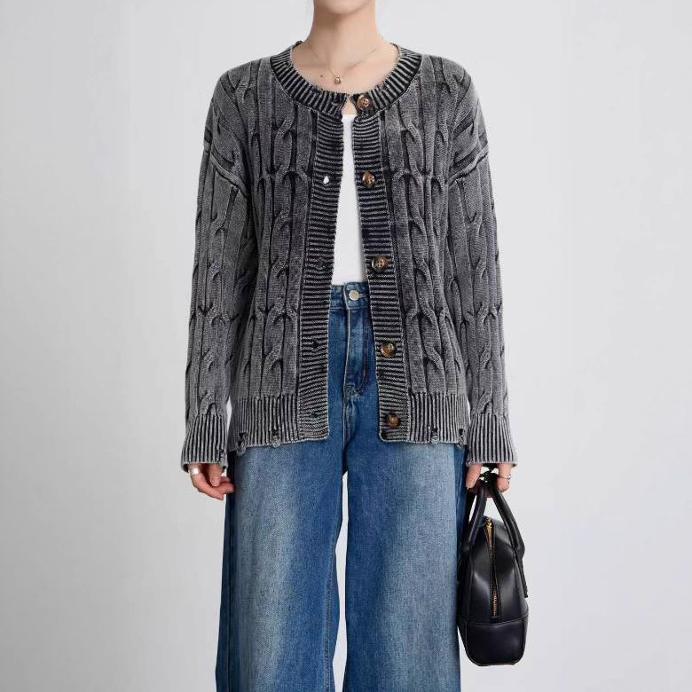 Amazon European and American Foreign Trade 2026 New Button Cable Women's Long Sleeve Knitted Cardigan Top Jacket Sweater Women
