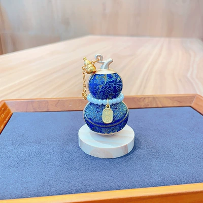 【Finished Product】Intangible Cultural Heritage Silk Song Brocade Gourd Rotating Car Ornament, High-end Car and Desktop Decoration Gift (Car ornaments) - blue-bada-three-dimensional-gourd