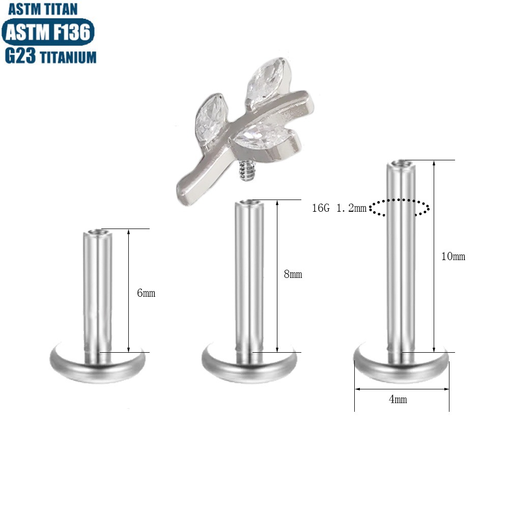 Silver pointed spike labret stud material detail