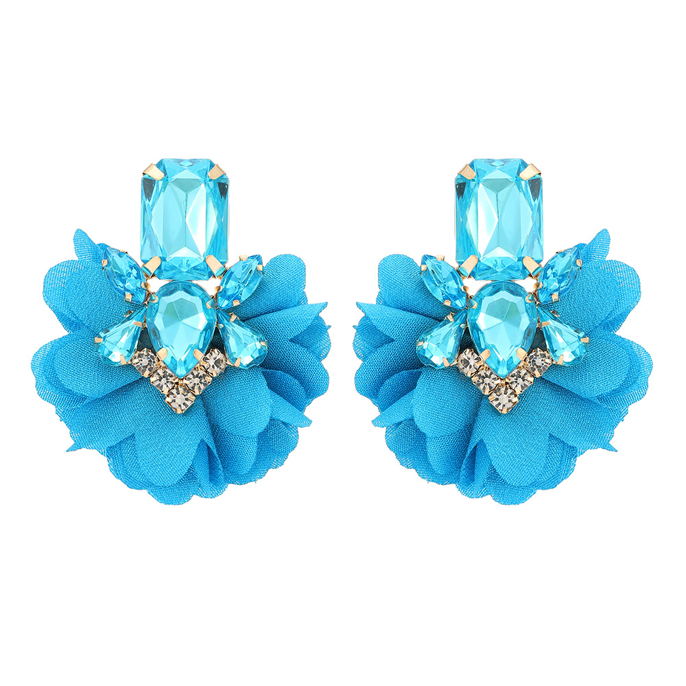 1 Pair Retro Flower Cloth Inlay Rhinestones Women's Ear Studs display picture 2