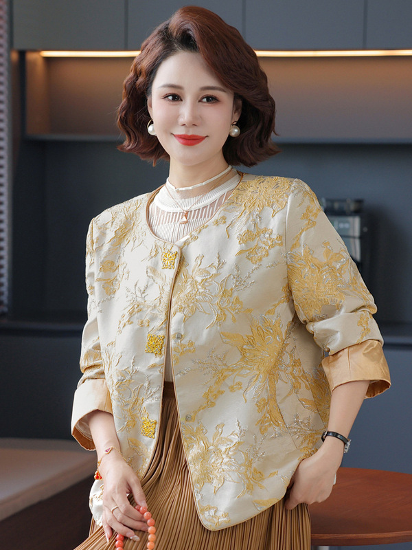 妈妈秋装新中式国风外套2025新款中老年女春秋季短款夹克刺绣上衣|undefined