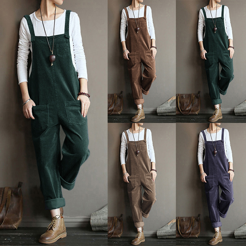 Amazon Ebay Aliexpress Wish Corduroy Popular Solid Color Fashion Casual Long Overalls European and American Style