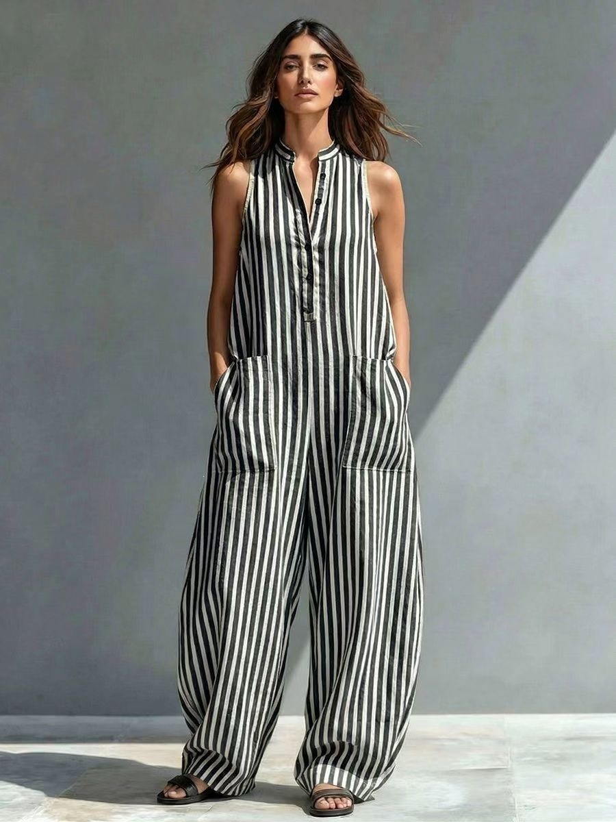 Estación independiente transfronteriza de comercio exterior verano nuevo relajado estriado casual impresión sin mangas ropa de mujer pantalonés image 7