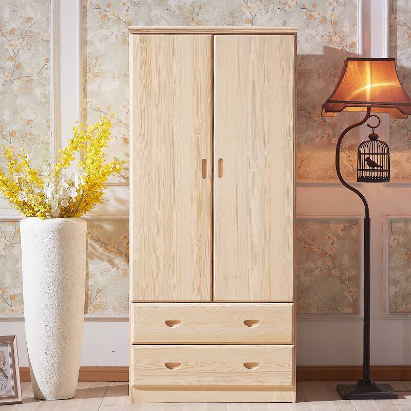 Log Wardrobe Paint-Free Home Bedroom Storage Cabinet Double Door with Drawer Pine Wardrobe Zero Formaldehyde All Solid Wood Wardrobe