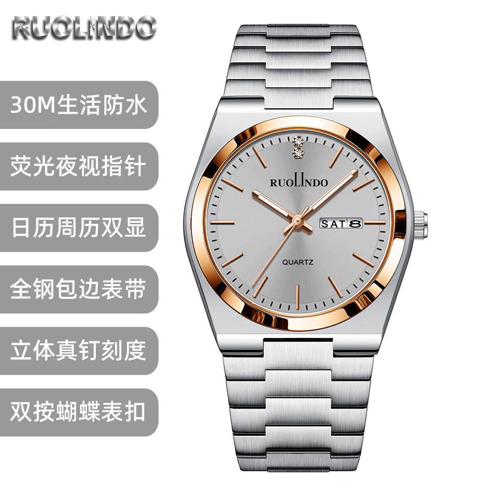 Hot-Selling Steel Band Men's Watch Cross-Border Men's Watch Wholesale Simple Dual Calendar Quartz Men's Watch with a High-End Feel