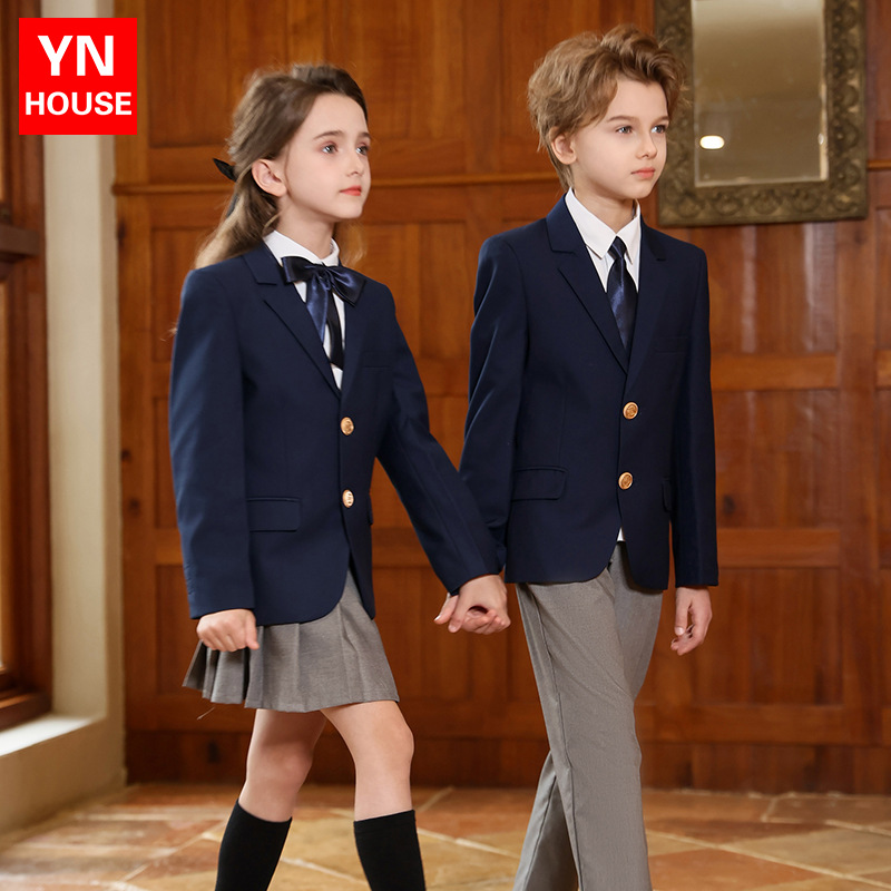 Uniformes escolares de niños primavera y otoño británico estilo de la universidad traje traje traje traje de clase traje de jardín de infantes traje de rendimiento