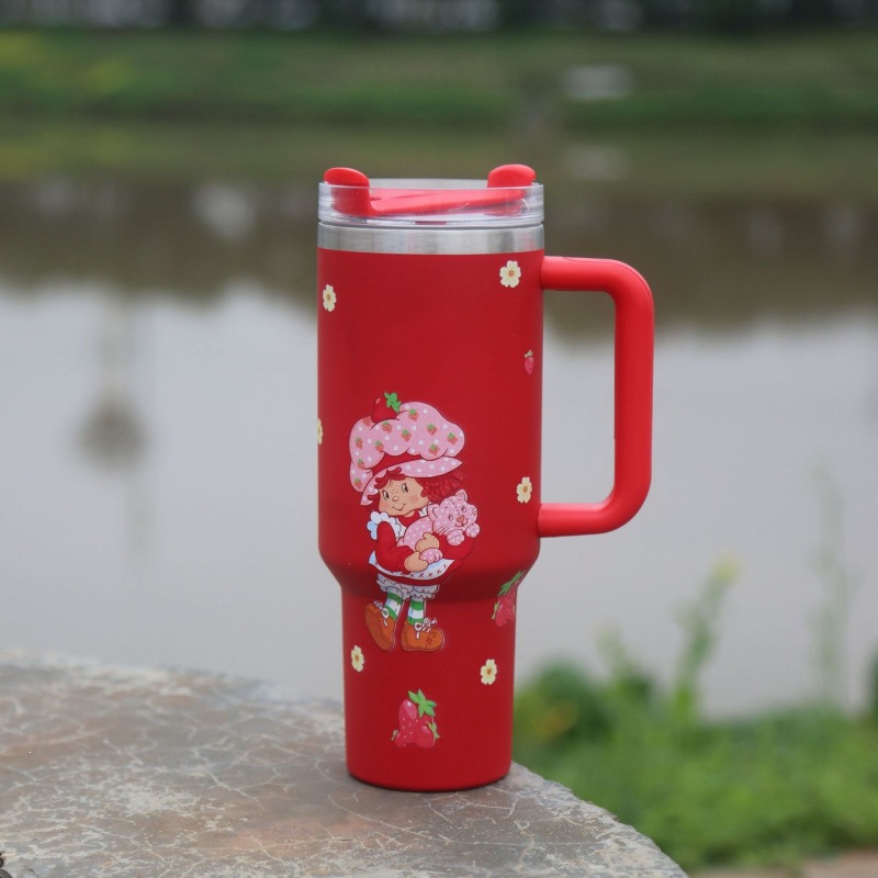 Amazonas transfronterizas fresa niña 40oz taza de automóvil de segunda generación taza de hielo de gran capacidad con mango de paja taza de agua