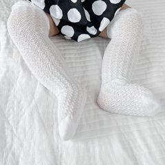 夏款新生嬰兒網眼長筒襪寶寶襪子 嬰兒襪子網眼童襪棉男女防蚊襪