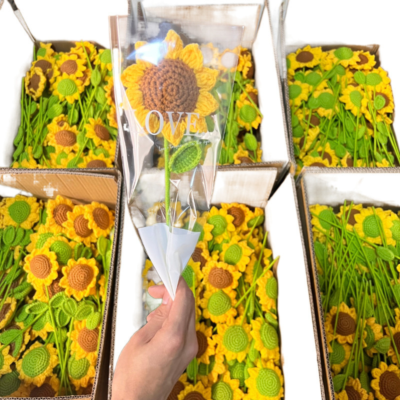 完成品編み純手作りニットヒマワリ笑顔毛糸花diy教師の日プレゼント誕生日太陽花|undefined