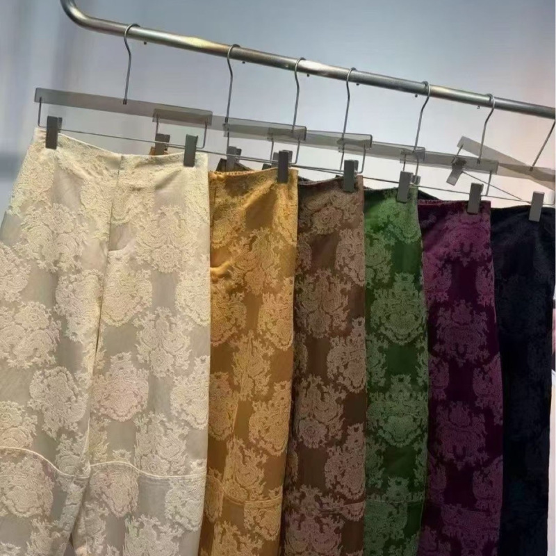 新中式浮雕提花休闲九分裤女秋季新款高腰宽松显瘦哈伦阔腿裤拼接|undefined
