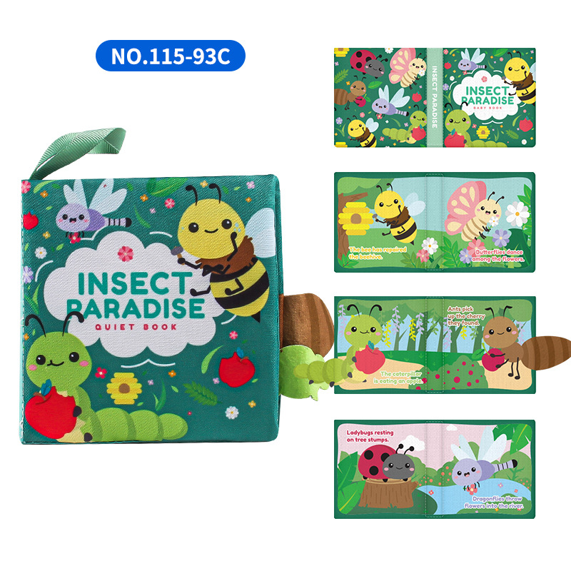 Cuatro libros de tela tridimensionales transfronterizos para bebés juguetes de educación temprana 4 caras 8 páginas en inglés libros de palma de alimentos y cognición animal libros de tela para bebés