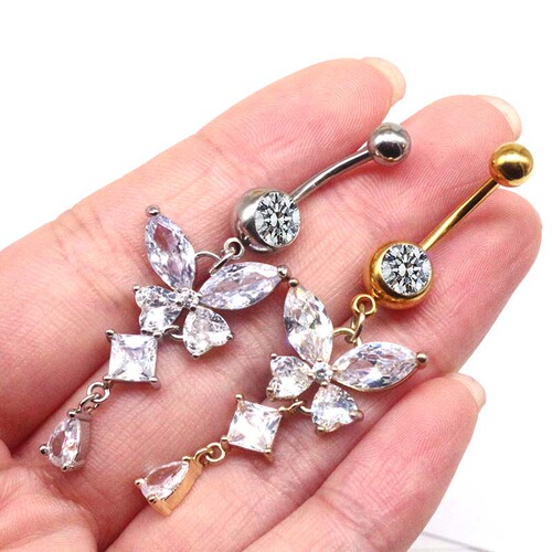 Gaibei European and American cross-border butterfly navel ring, navel nail navel ornament, zircon navel ring, body piercing jewelry manufacturer