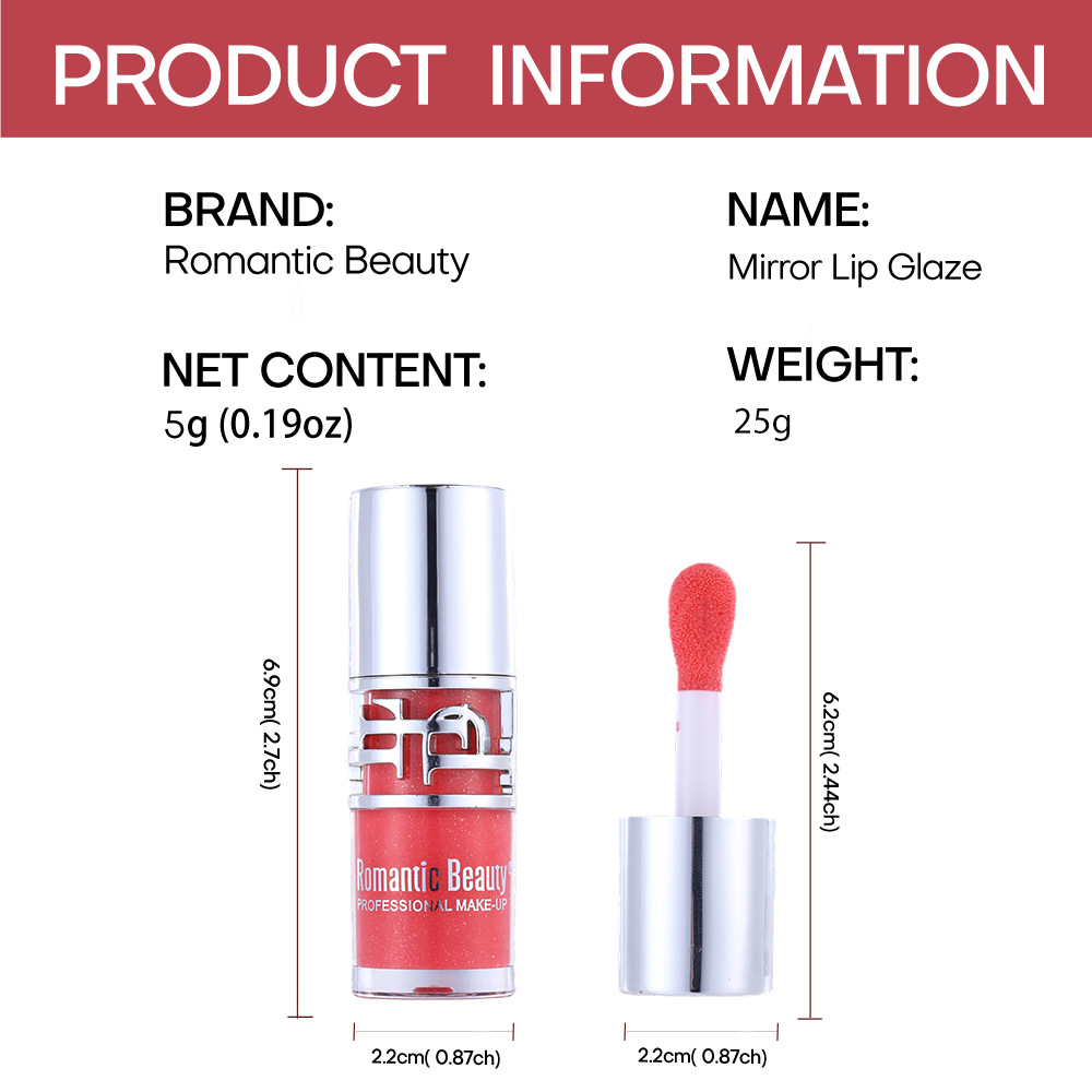 Esmalte labial de espejo transfronterizo, esmalte labial de color duradero, esmalte labial líquido sin tazas, no se desvanece.