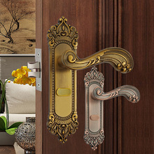 欧式单舌门锁静音卧室房门锁家用房间室内门把手黄红古铜加厚套装