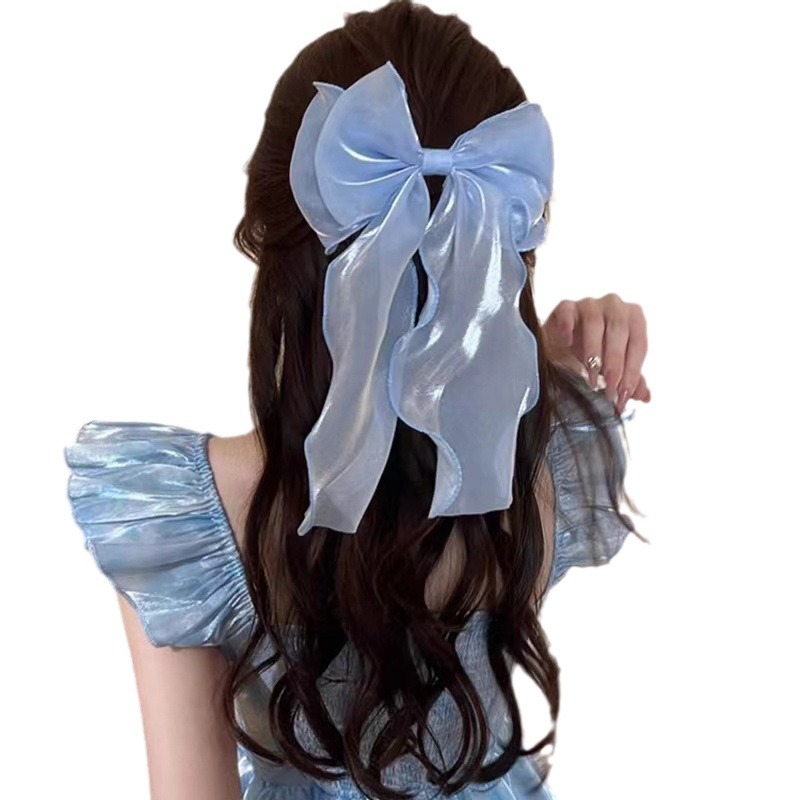 Pinza para el cabello con lazo de malla de súper hada sirena Ji cinta azul accesorios para el cabello de alta calidad clip de resorte con lazo grande