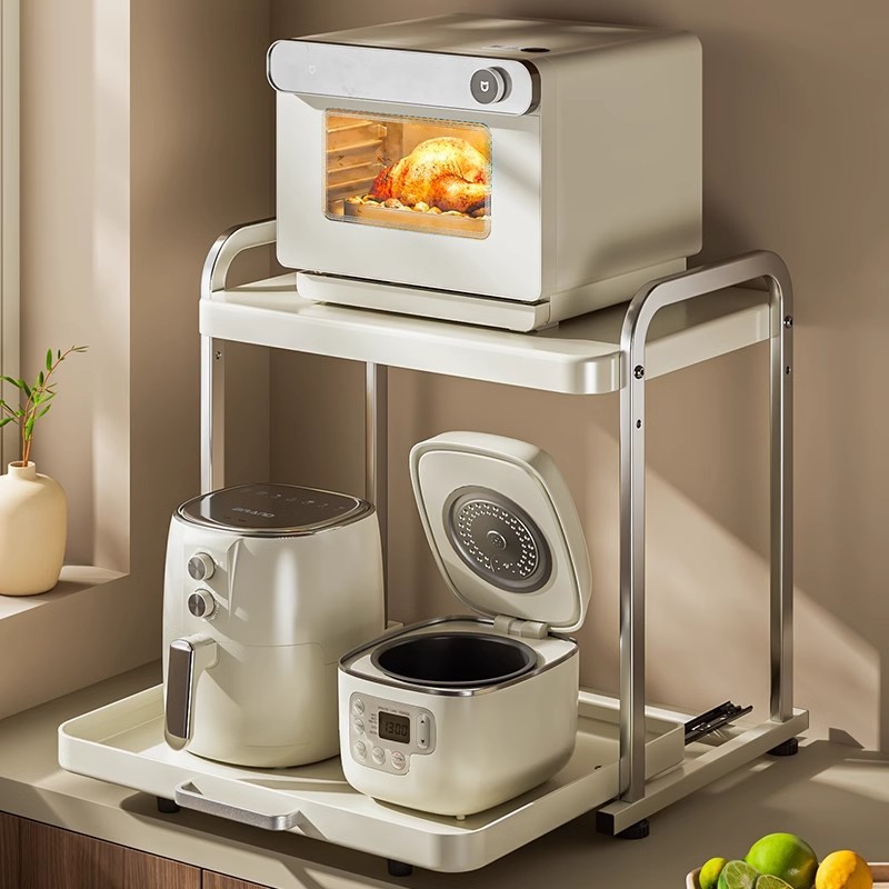キッチン電子レンジ棚ステンレステーブル引き出し式オーブン炊飯器空気フライヤー電気収納棚|undefined