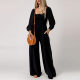 Autumn new solid color wide-leg trousers Women's European and American thin simple commuter style high waist jumpsuit women's one-piece delivery