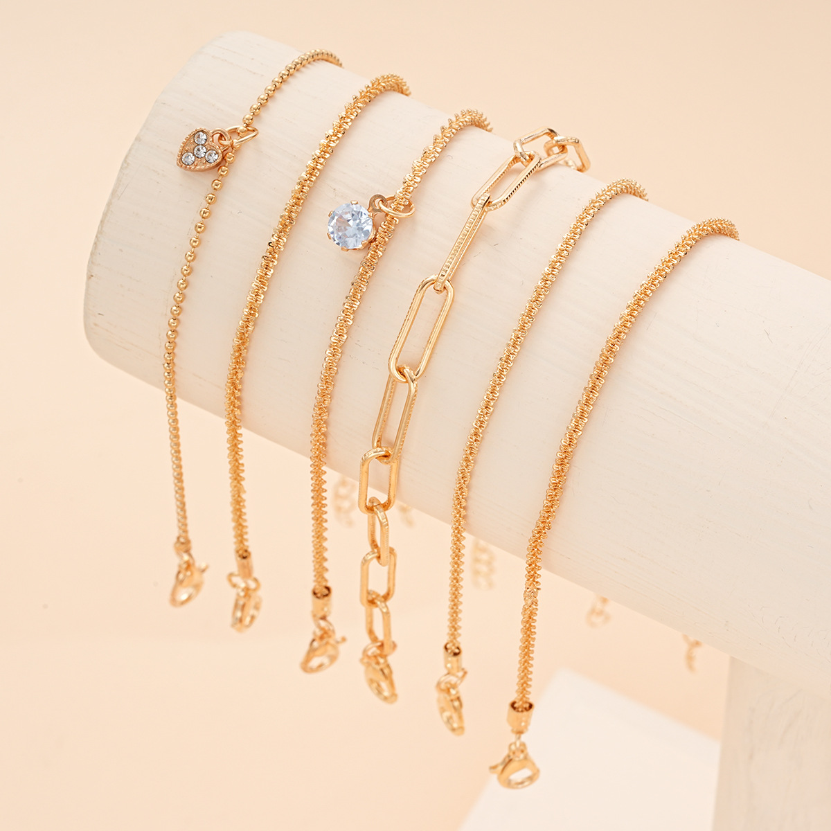 new design exquisite gold sparkling zircon bracelet 6 piece chain bracelet suit_voghion.com