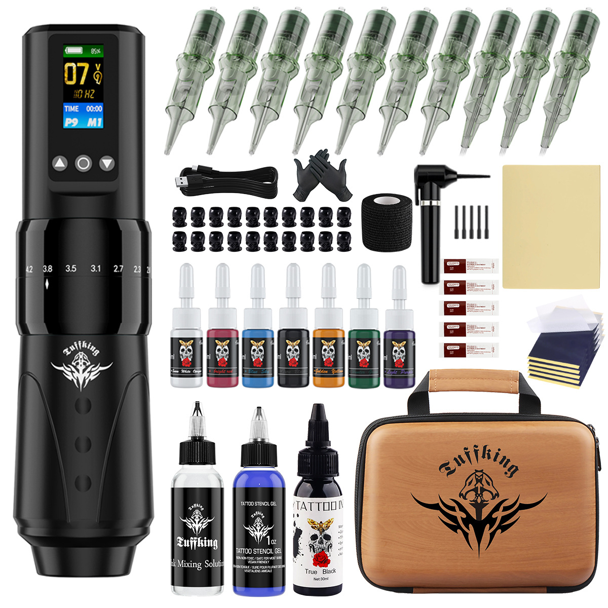 Juego de máquina de tatuaje de carrera ajustable, pluma de tatuaje inalámbrica de alta duración de la batería, herramienta de tatuaje, equipo completo de tatuaje portátil