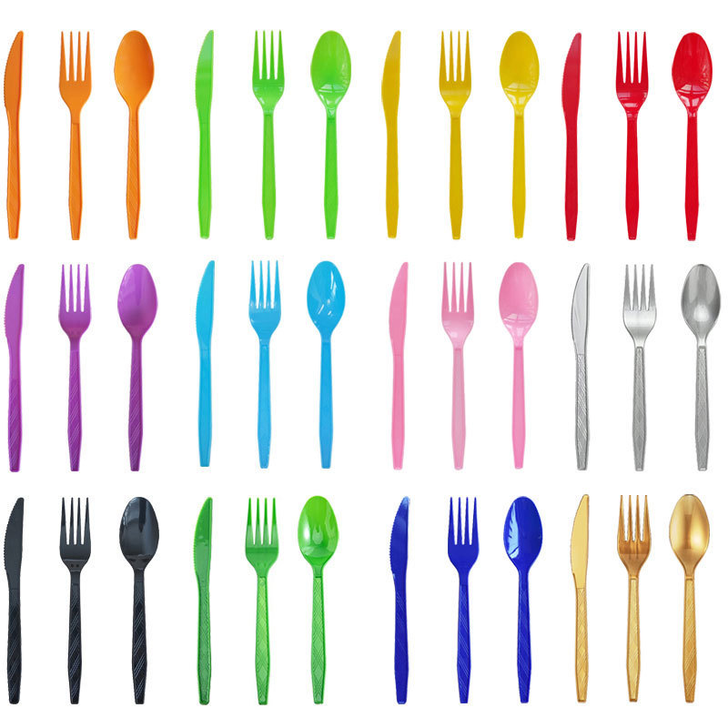in stock disposable knife and fork spoon plastic gold and silver white color birthday party small spoon cross-border foreign trade