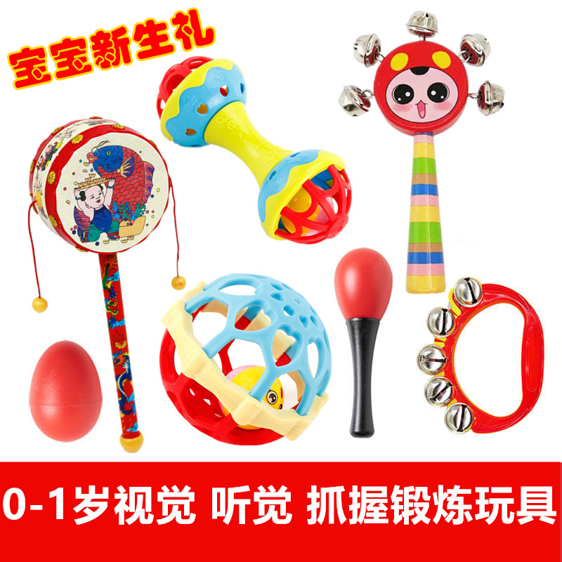 Toys for newborns and toddlers (2-3-6 months): hand rattles, grasping rattles, and early education toys for boys and girls (0-1 years old).