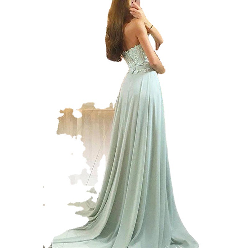 Amazon Comercio exterior del amor vestido de bola encaje apliques cremallera volver túnica gasa Maxi colección formal