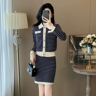法式小香风时尚休闲套装女气质名媛针织外套高级感短裙两件套装裙